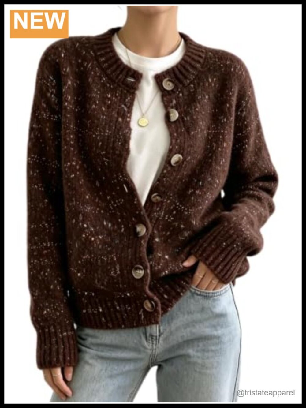 Casual Crew Neck Button Cardigan Sweater Long Sleeve Knit Outerwear